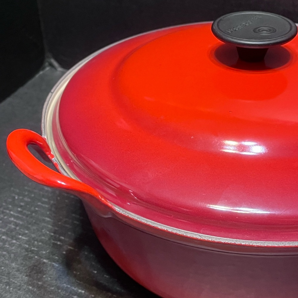 LE CREUSET 28 FRANCE RED CAST IRON ENAMEL DUTCH OVEN W/ LID Vintage - Picture 9 of 16